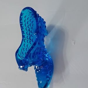 Cat Head Hobnail Glass Shoe,Blue Fenton?5.5inLx2.5in.Hx1.5in.W,Chip on Shoe,GUC